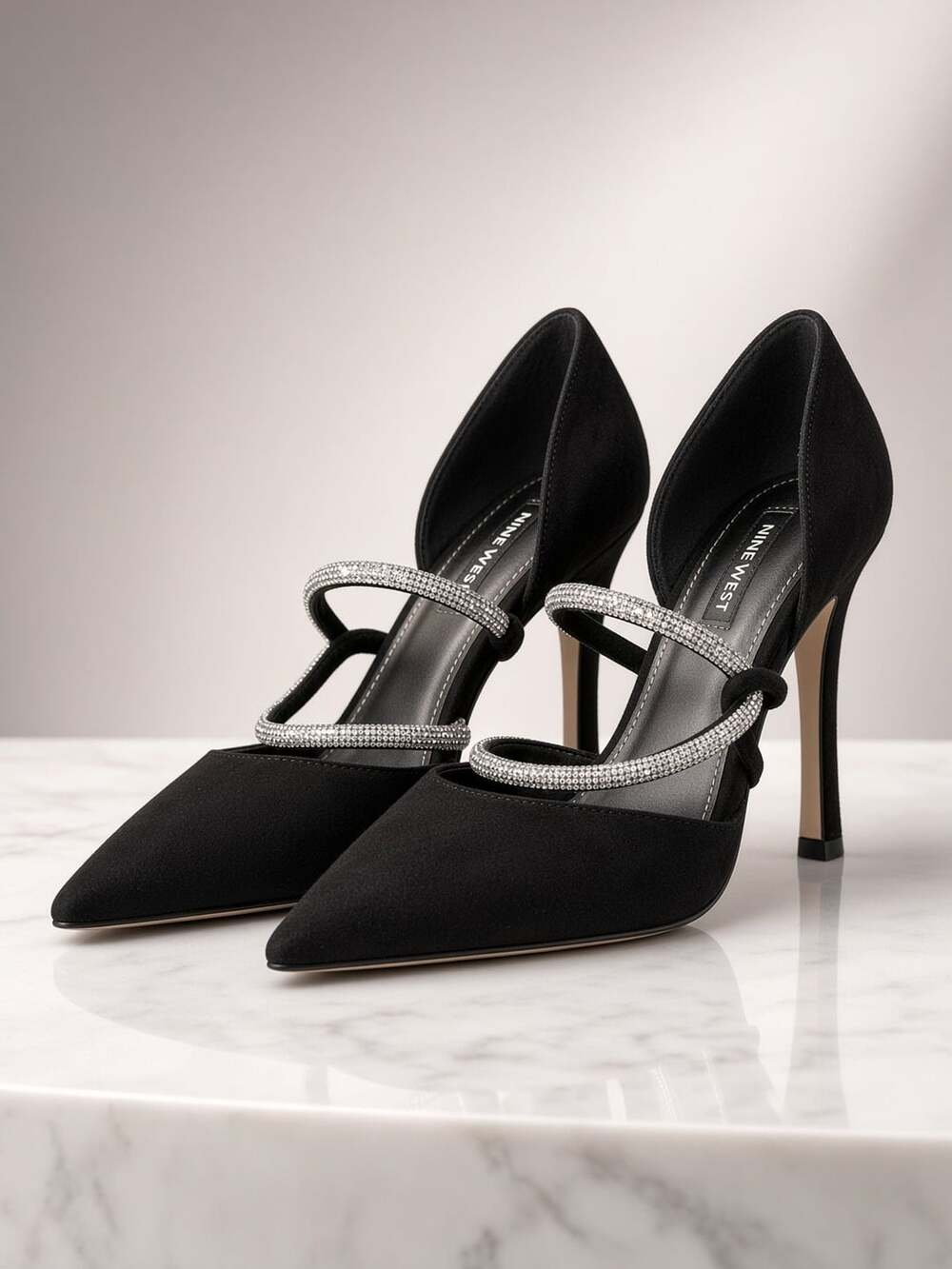 Nine West D'Orsay Pumps with Rhinestone Straps Size 7.5M Black Suede